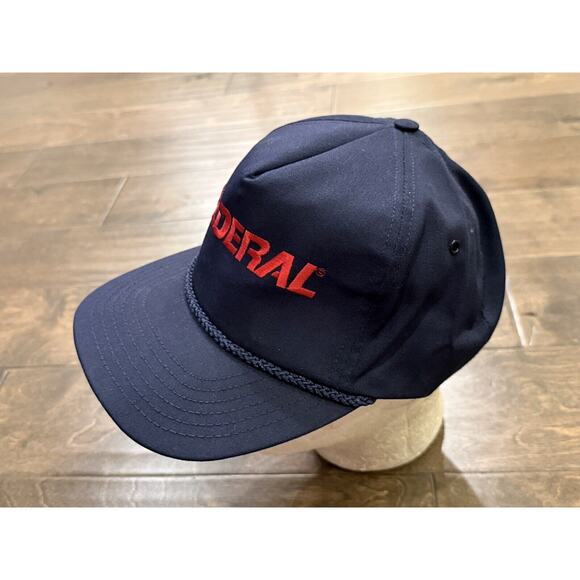 Vtg 80s Dynamic Marketing Mens Navy Federal Spellout Rope Leather Strapback Hat - Picture 3 of 7